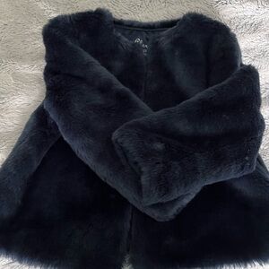 Girls navy blue faux fur jacket